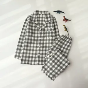 Ensemble pyjama en coton à carreaux pour enfants, vêtements de nuit confortables pour filles.