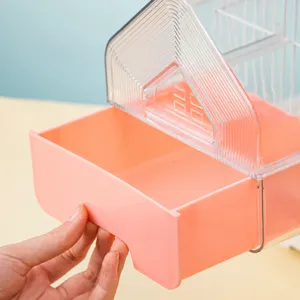 Vasca da bagno per uccelli in plastica trasparente con vassoio estraibile rosa