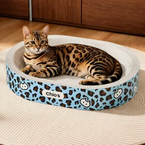 Verdickte Wellpappe Katzenkratzbrett Bett Oval Leopardenmuster Haustier Kratzunterlage