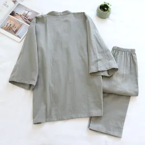 Set pigiama kimono giapponese da uomo in cotone, abbigliamento casa tinta unita.
