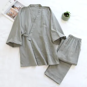 Set pigiama kimono giapponese in cotone da uomo primavera tinta unita abbigliamento casa