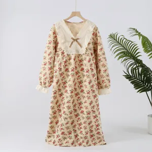 Chemise de nuit longue à fleurs pour femme couche d'air confortable col V dentelle