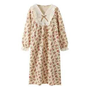Femme chemise de nuit florale en dentelle manches longues vetement de maison d'hiver