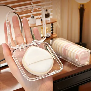 Portable Transparent Plastic Powder Puff Storage Box Mini Square Makeup Sponge Organizer Case Dustproof Desktop Cosmetic Shelf