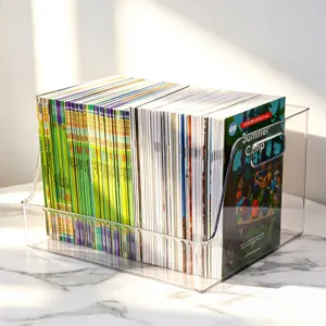 Clear acrylic desktop book storage box organizer for children's books and magazines.