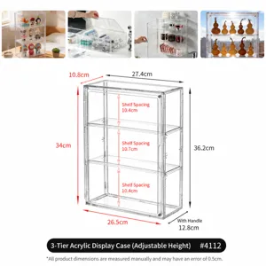 Vitrine En Acrylique Transparente 3 Niveaux Hauteur Réglable Boîte De Rangement