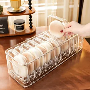 Clear acrylic makeup puff storage box with multi-compartments dustproof cosmetic desktop organizer