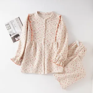 Bloemvormige gewatteerde zwangerschapspyjama, katoenen top en broek voor herfst en winter.