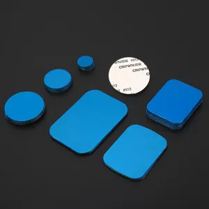 Metal magnetic mounting plates set with adhesive backing for phone holders and light fixtures.