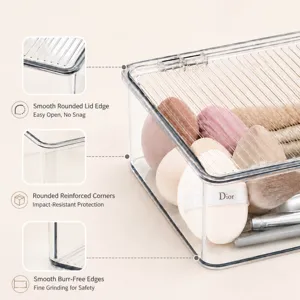 Clear acrylic desktop storage box with flip lid, dustproof cosmetic organizer for makeup and sundries