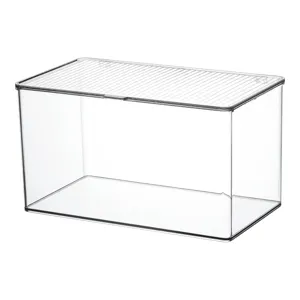 Transparent acrylic desktop storage box with flip lid, dustproof clear container.