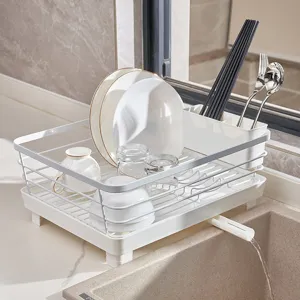 Carbon Steel Kitchen Dish Drying Rack With Drainer Tray Cutlery Holder Japanese Style Minimalist Tabletop Dish Organizer