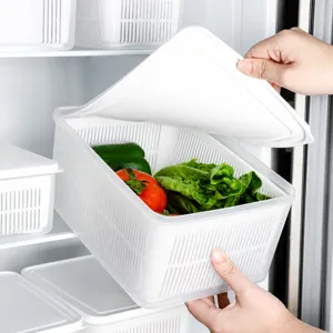 Scatola di conservazione in plastica per frigorifero a doppio strato con coperchio e cestello scarico