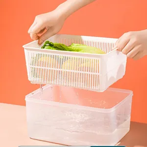 Cesto di scarico in plastica a doppio strato scatola di lavaggio delle verdure per frigorifero
