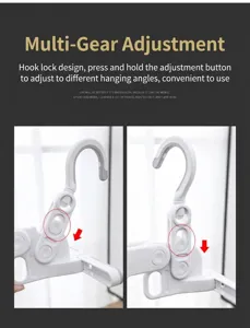 Close-up view of the adjustable hook mechanism on a white folding clothes hanger.