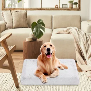 Alfombra Grande para Cama de Perro Lavable Cálida Suave Peluche Largo Estera de Dormir para Mascotas con Cojín de Espuma Gruesa