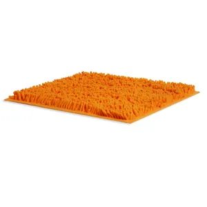 Orange chenille pet mat, soft shaggy dog mat for comfortable rest and daily home use detail.