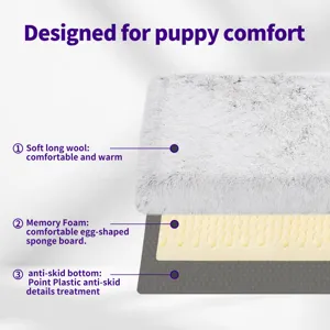 Vista detallada de los materiales de la cama para mascotas con felpa suave y espuma viscoelástica.