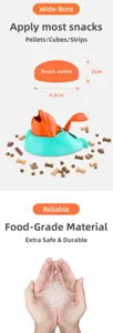 Details van interactief hondenspeelgoed, met brede opening voor verschillende snacks.