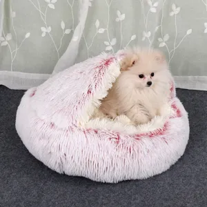 Weiches plüschiges halboffenes Haustierbett für kleine Hunde Katzen gemütliche Höhle rosa