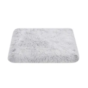 Alfombra de piel sintética suave para mascotas cama de perro lavable gris acolchada