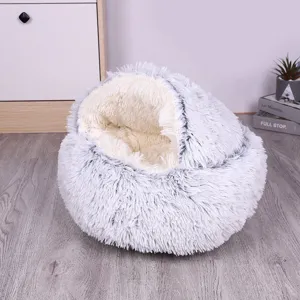 Halbgeschlossenes Plüsch Haustierbett Warmes Langes Fleece Hund Katze Höhle Weiches Nest