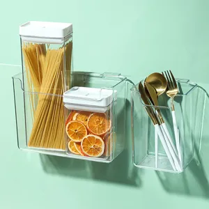 Clear kitchen hanging storage basket set for cabinet doors, pantry and cutlery organization.