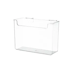 Clear plastic cabinet door storage basket, practical wall-mounted hanging rack for kitchen organization.