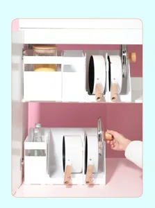 Vue détaillée du support de rangement blanc multifonctionnel pour organiser les casseroles.