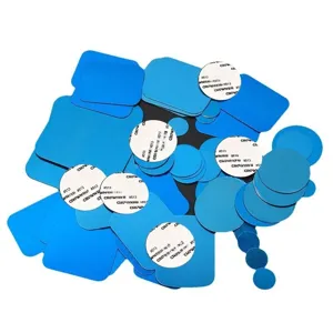 Assorted metal magnetic plates with adhesive backing for phone mounts and lamp fixtures.