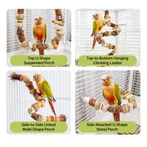 Parrot chew toy wooden nut string climbing ladder bird cage accessory multi-use swing perches