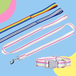 Conjunto de correa de nailon colorida y collar ajustable para mascotas pequeñas y medianas.