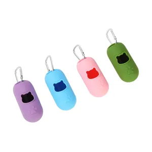 Portable Silicone Pet Poop Bag Dispenser Cute Cartoon Animal Waste Garbage Bag Holder With Metal Hook For Dog Walking Outdoors