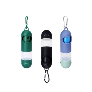 Portable dog waste bag dispenser capsule style with metal hook for daily pet walking out