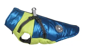 Warm waterproof dog winter coat with integrated harness, thick windbreaker for large dogs.