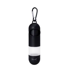 Portable dog waste bag dispenser with carabiner, convenient pet poop holder for daily walks.