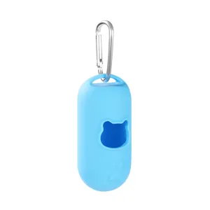 Silicone pet waste bag dispenser with metal hook, portable poop bag holder for dogs and cats.