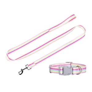 Conjunto de collar y correa a rayas coloridas para mascotas, de nailon resistente.