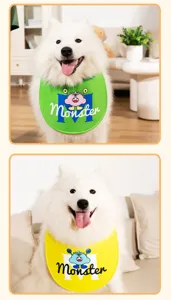 Süßes doppelseitiges Haustier-Lätzchen für mittelgroße bis große Hunde mit Monster-Motiv.