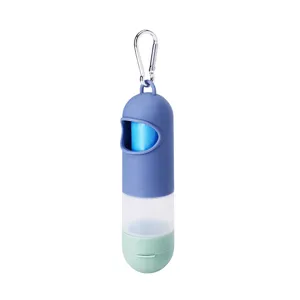 Portable dog poop bag dispenser with rolls and carabiner clip for pet walking outdoor travel