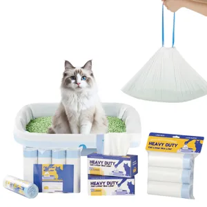 Bolsas de basura resistentes para arenero de gato con cordón, diseño grueso y práctico.