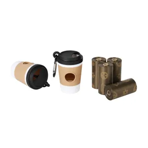 Portable Pet Poop Bag Dispenser Cute Coffee Cup Shape Dog Waste Bag Holder with Metal Clip for Outdoor Walking Pet Supplies
