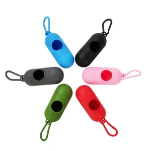Portable dog waste bag dispenser pill shaped pet poop bag holder with carabiner hook set