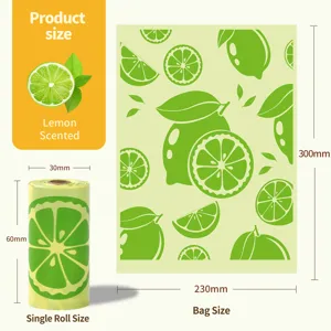 Rollo de bolsas para excrementos de perro perfumadas y biodegradables con limón.