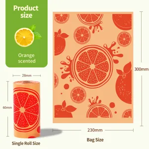 Bolsas biodegradables perfumadas para excrementos de perro en rollo, diseño de naranja.