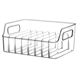 Scatola organizer trasparente in plastica per bustine di spezie con divisori per cucina.