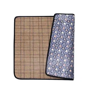 Double Sided Pet Cooling Mat Summer Breathable Rattan And Star Fleece Dog Bed Pad Pet Sleeping Mat For Cats And Dogs