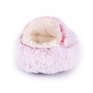Rosa halboffenes Plüsch Haustierbett, warmes flauschiges Katzen- und Hundebett für Welpen.