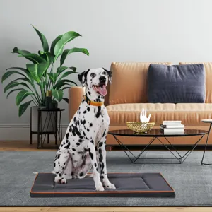 Detailed view of square waterproof pet dog mat oxford cloth living room scene showcase.
