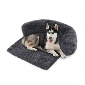 Weiches Plüsch Haustier Sofabett, bequemes Hundekissen mit stützendem Rand für alle Jahreszeiten